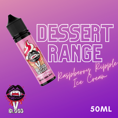 V Blood Dessert E-Liquid Raspberry Ripple Icecream 50ml 50vg 0mg Short-fill
