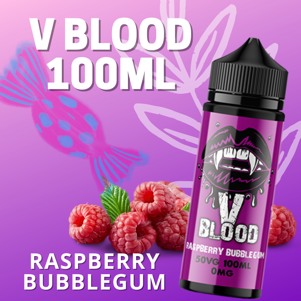 V Blood E-Liquid Raspberry Bubblegum 100ml 50vg 0mg short-fill