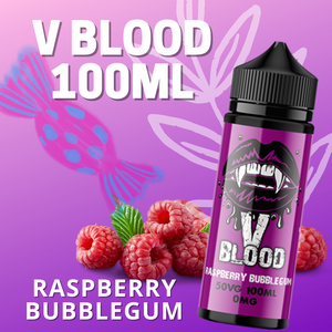 V Blood E-Liquid Raspberry Bubblegum 100ml 50vg 0mg short-fill